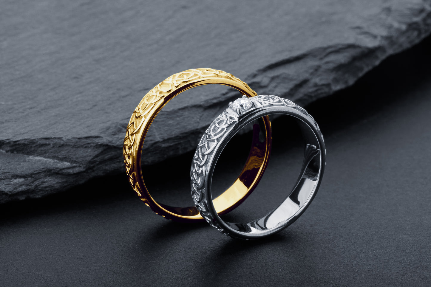 vkngjewelry Ring Yellow Gold Celtic Knot Band, Traditional Handcrafted Norse Jewelry