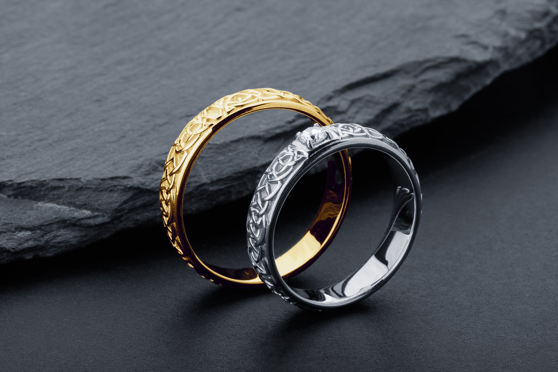 vkngjewelry Ring Yellow Gold Celtic Knot Band, Traditional Handcrafted Norse Jewelry