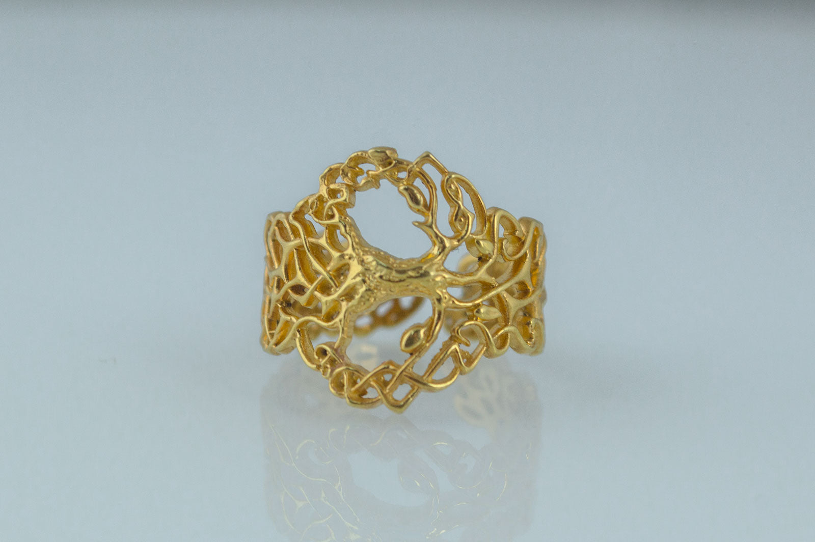 vkngjewelry Ring Handcrafted Yggdrasil Ornament Gold Ring