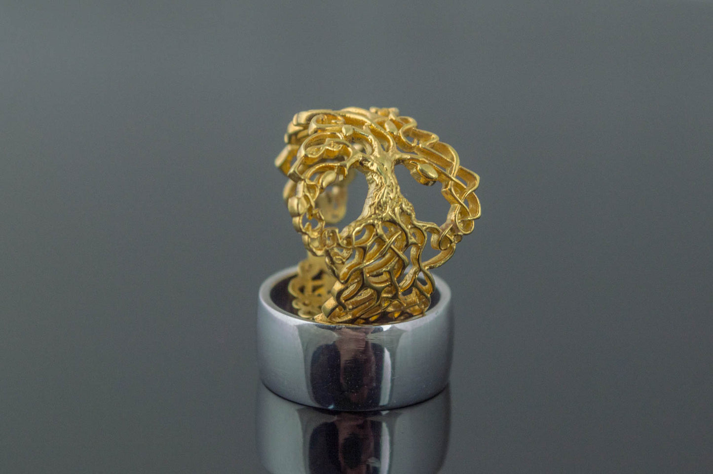 vkngjewelry Ring Handcrafted Yggdrasil Ornament Gold Ring
