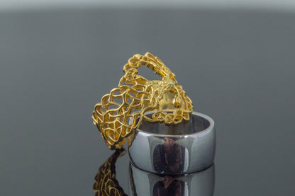 vkngjewelry Ring Handcrafted Yggdrasil Ornament Gold Ring