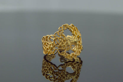 vkngjewelry Ring Handcrafted Yggdrasil Ornament Gold Ring
