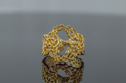 vkngjewelry Ring Handcrafted Yggdrasil Ornament Gold Ring