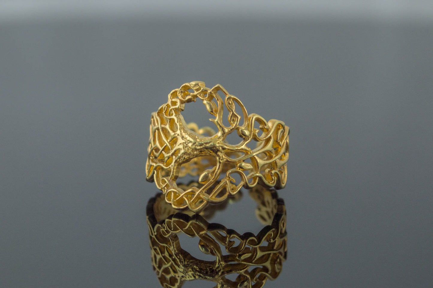 vkngjewelry Ring Handcrafted Yggdrasil Ornament Gold Ring