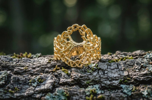 vkngjewelry Ring Handcrafted Yggdrasil Ornament Gold Ring