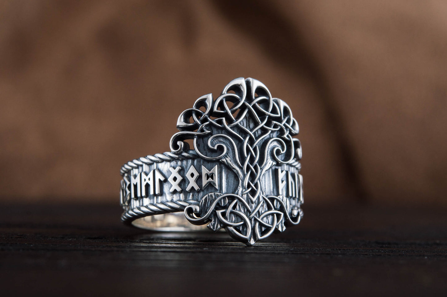 vkngjewelry Ring Handcrafted Yggdrasil Symbol Norse Runes Sterling Silver Ring