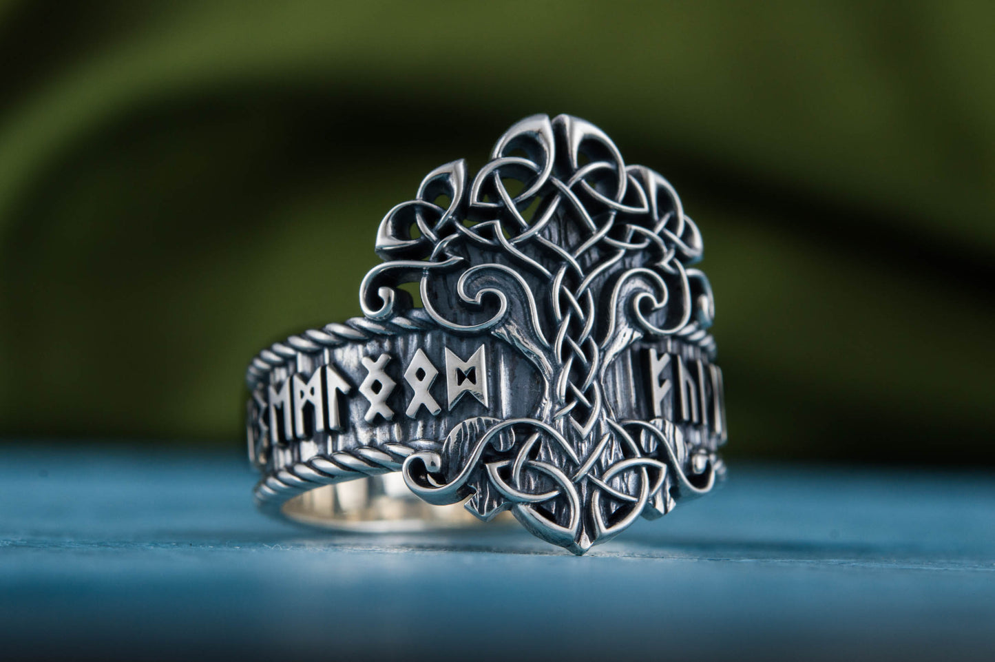 vkngjewelry Ring Handcrafted Yggdrasil Symbol Norse Runes Sterling Silver Ring