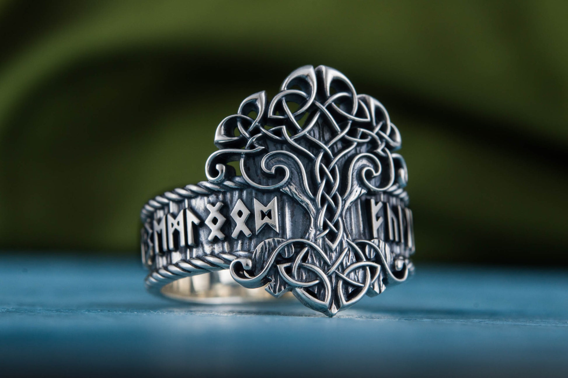 vkngjewelry Ring Handcrafted Yggdrasil Symbol Norse Runes Sterling Silver Ring