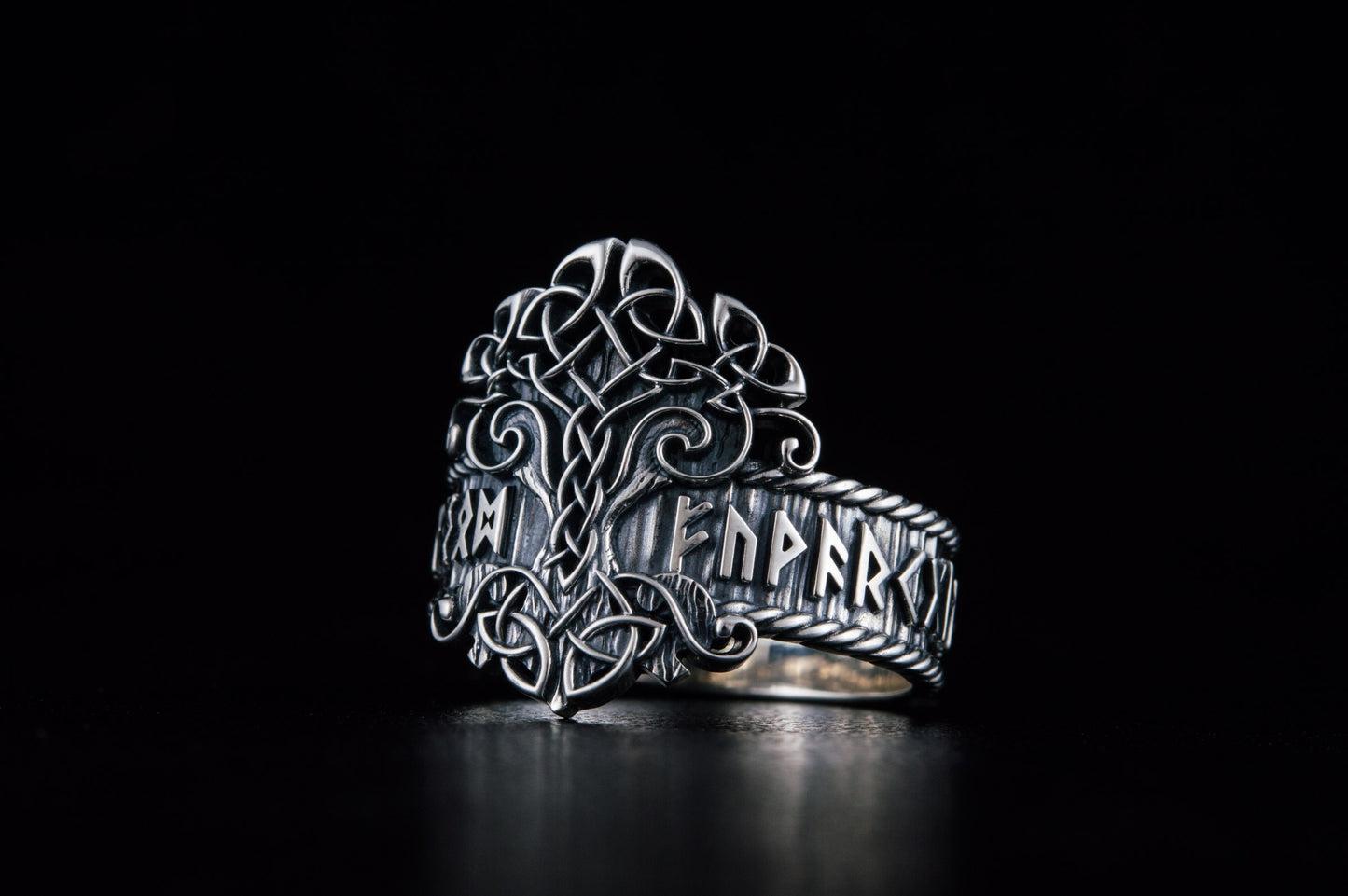 vkngjewelry Ring Handcrafted Yggdrasil Symbol Norse Runes Sterling Silver Ring