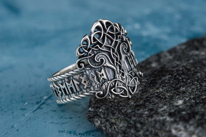 vkngjewelry Ring Handcrafted Yggdrasil Symbol Norse Runes Sterling Silver Ring