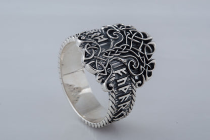 vkngjewelry Ring Handcrafted Yggdrasil Symbol Norse Runes Sterling Silver Ring