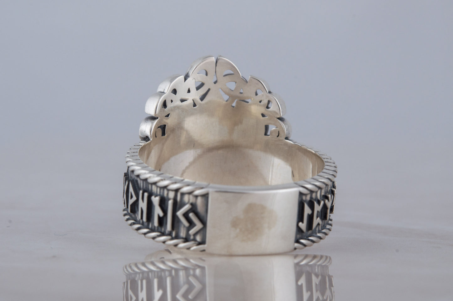 vkngjewelry Ring Handcrafted Yggdrasil Symbol Norse Runes Sterling Silver Ring