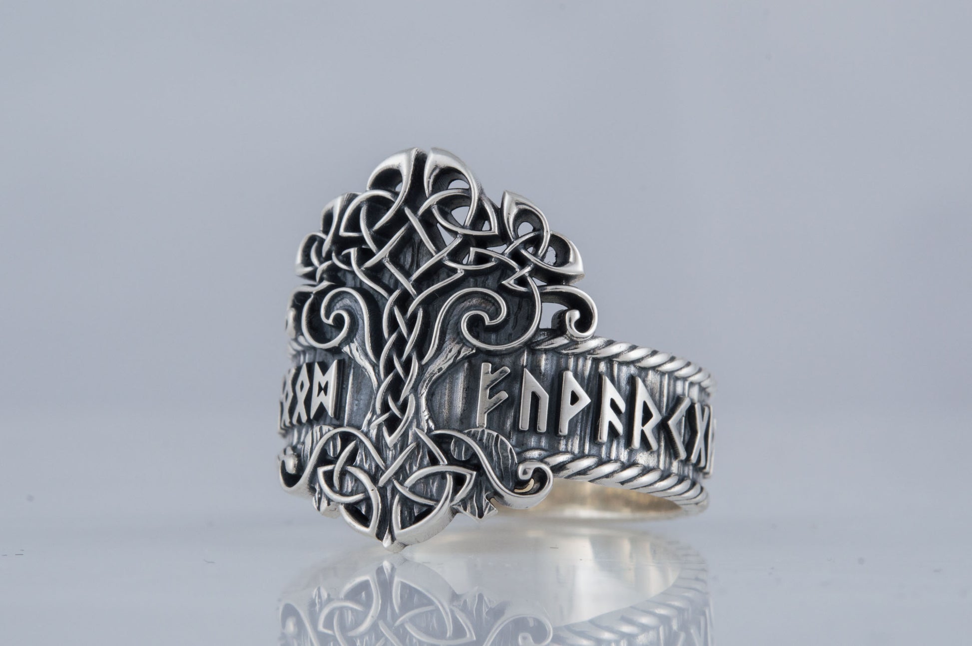 vkngjewelry Ring Handcrafted Yggdrasil Symbol Norse Runes Sterling Silver Ring
