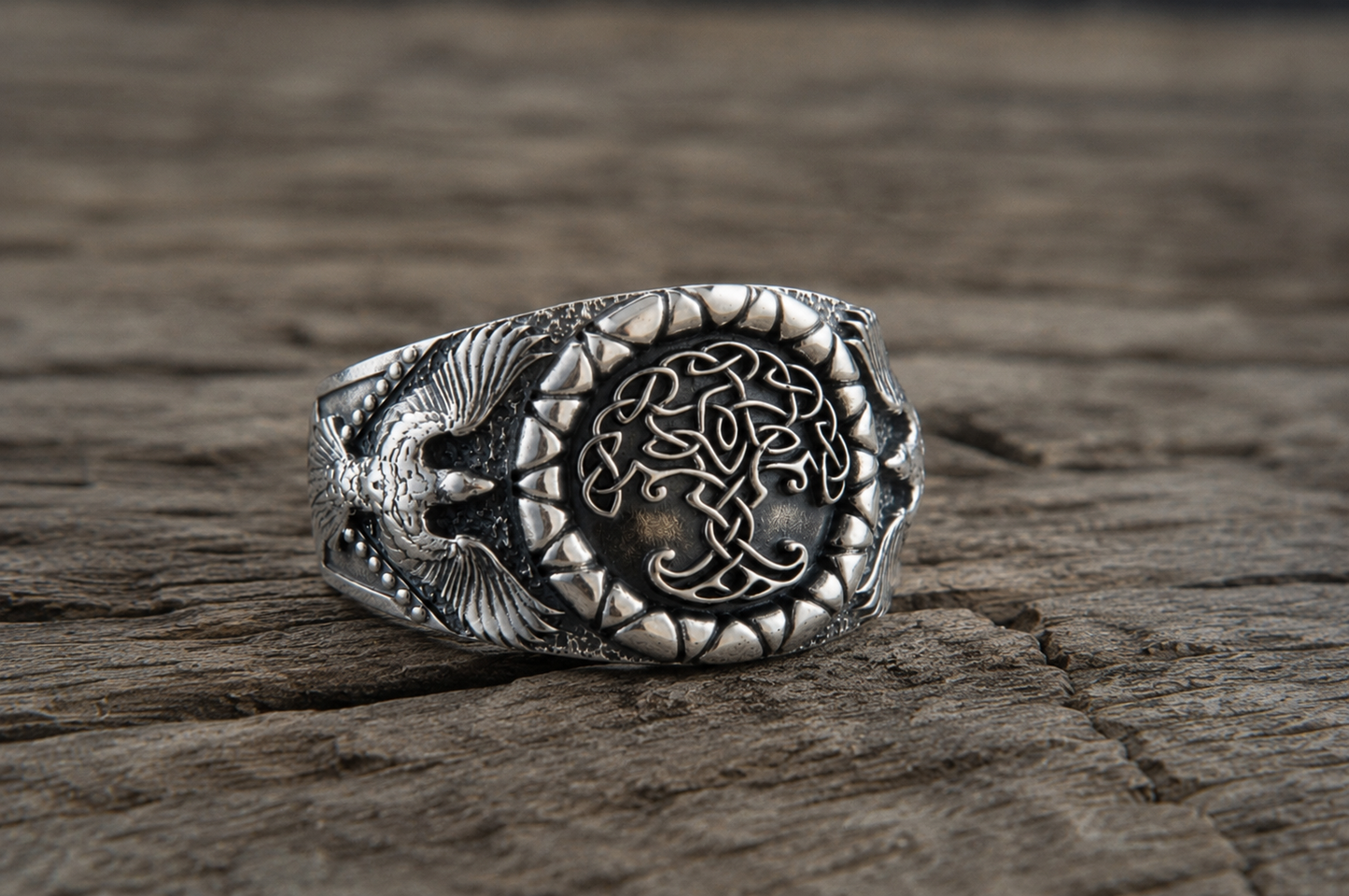 vkngjewelry Ring Handcrafted Yggdrasil Symbol Raven Sterling Silver Ring