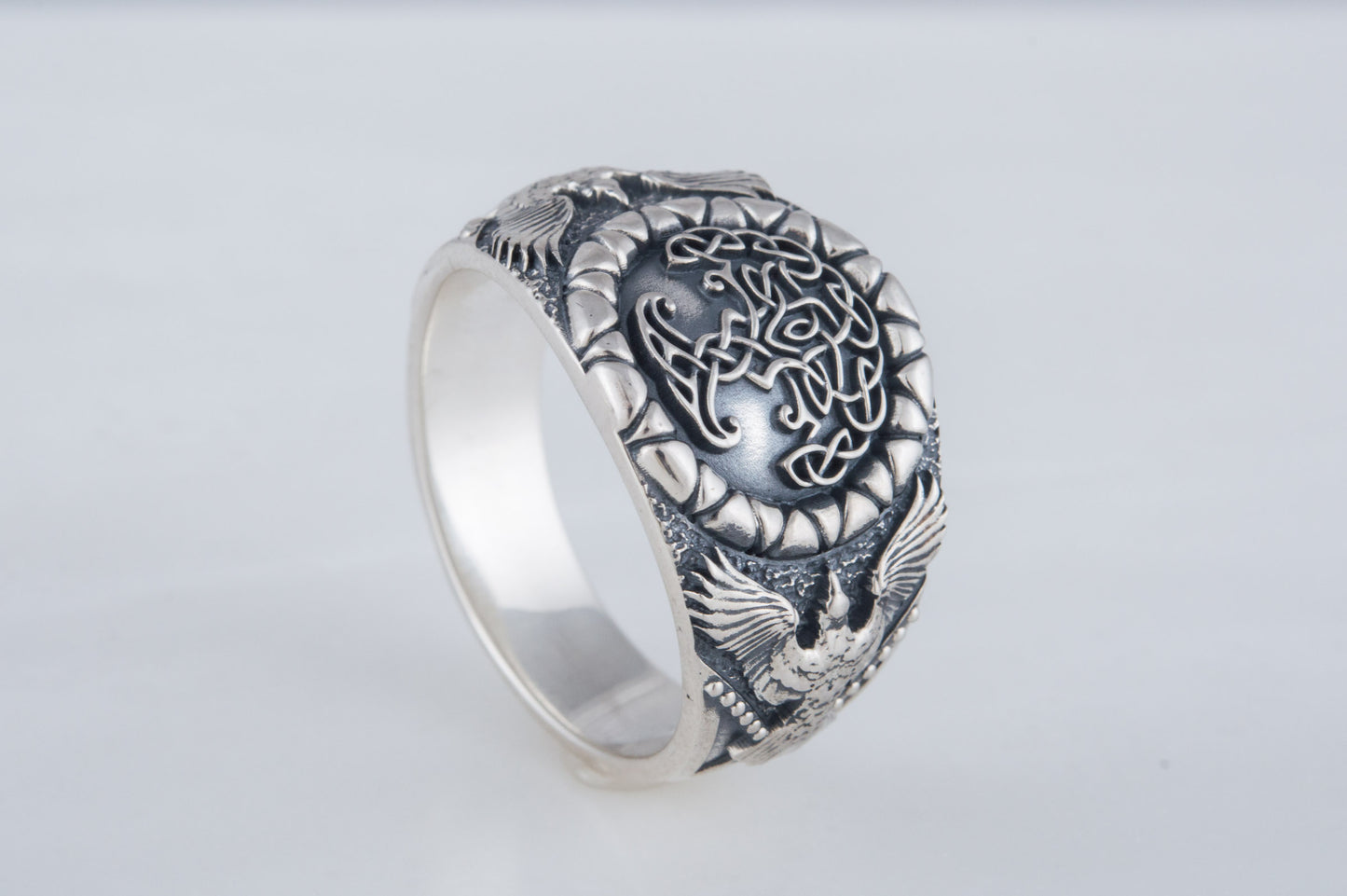 vkngjewelry Ring Handcrafted Yggdrasil Symbol Raven Sterling Silver Ring