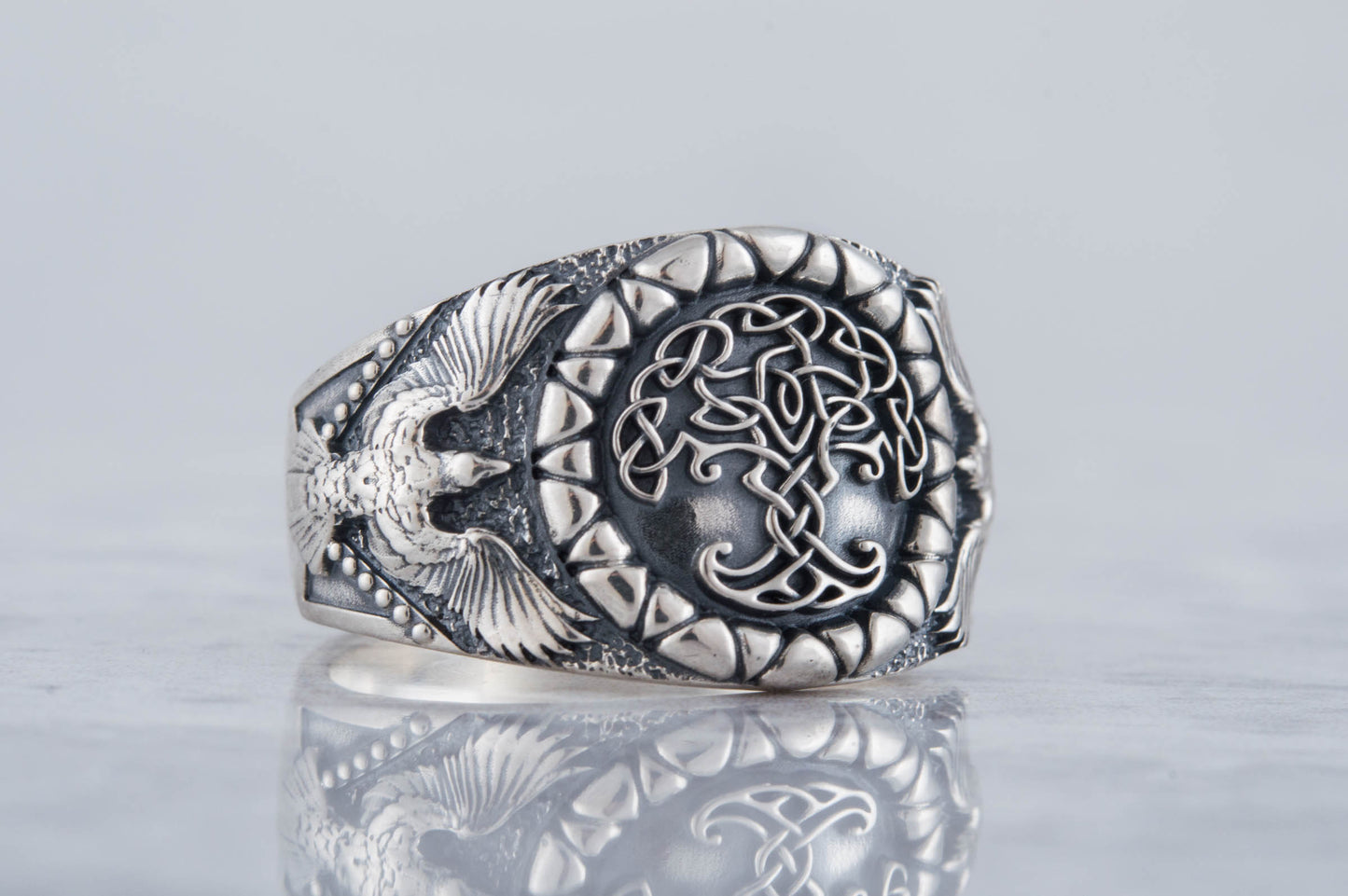 vkngjewelry Ring Handcrafted Yggdrasil Symbol Raven Sterling Silver Ring