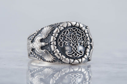 vkngjewelry Ring Handcrafted Yggdrasil Symbol Raven Sterling Silver Ring