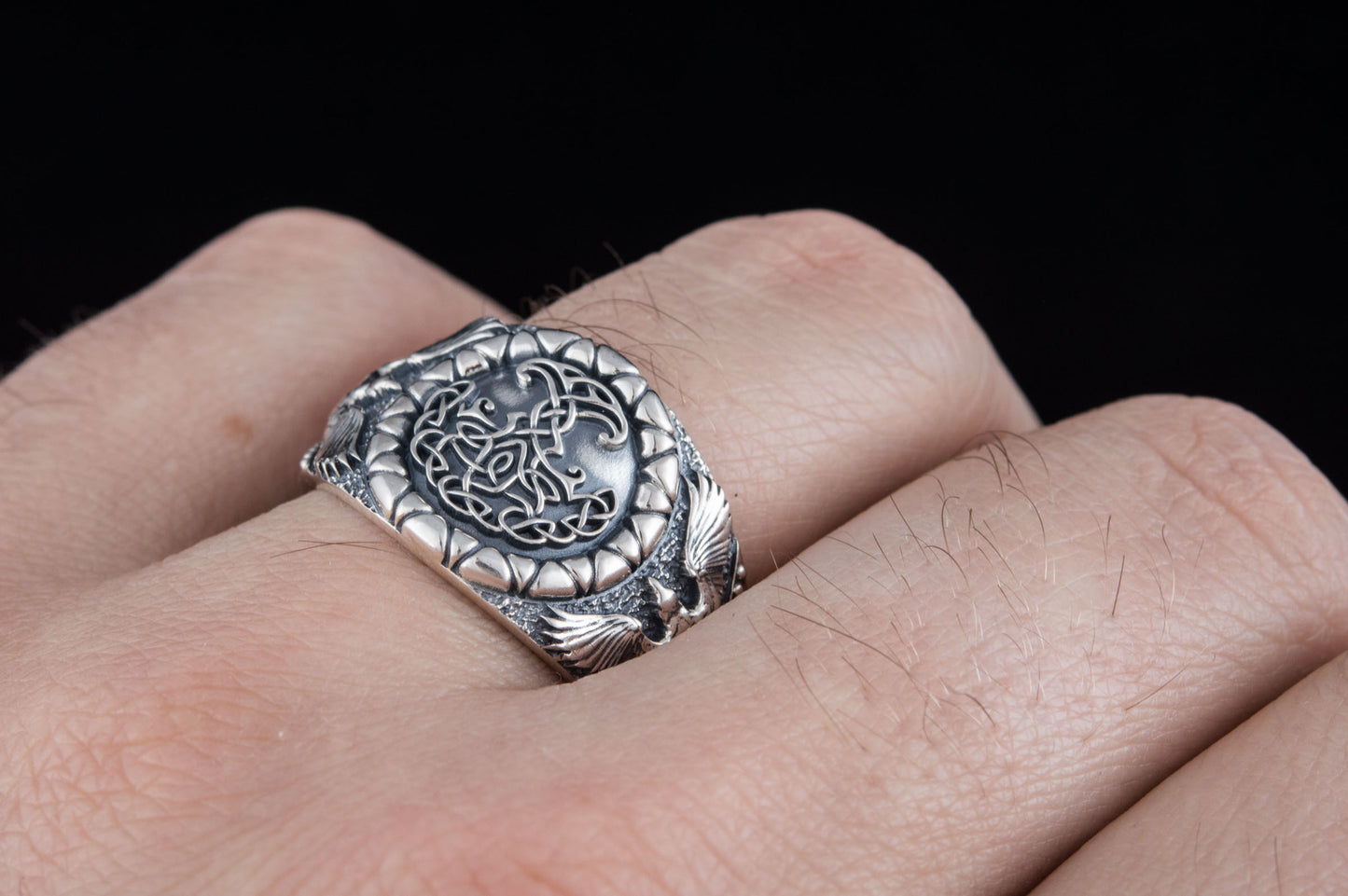 vkngjewelry Ring Handcrafted Yggdrasil Symbol Raven Sterling Silver Ring