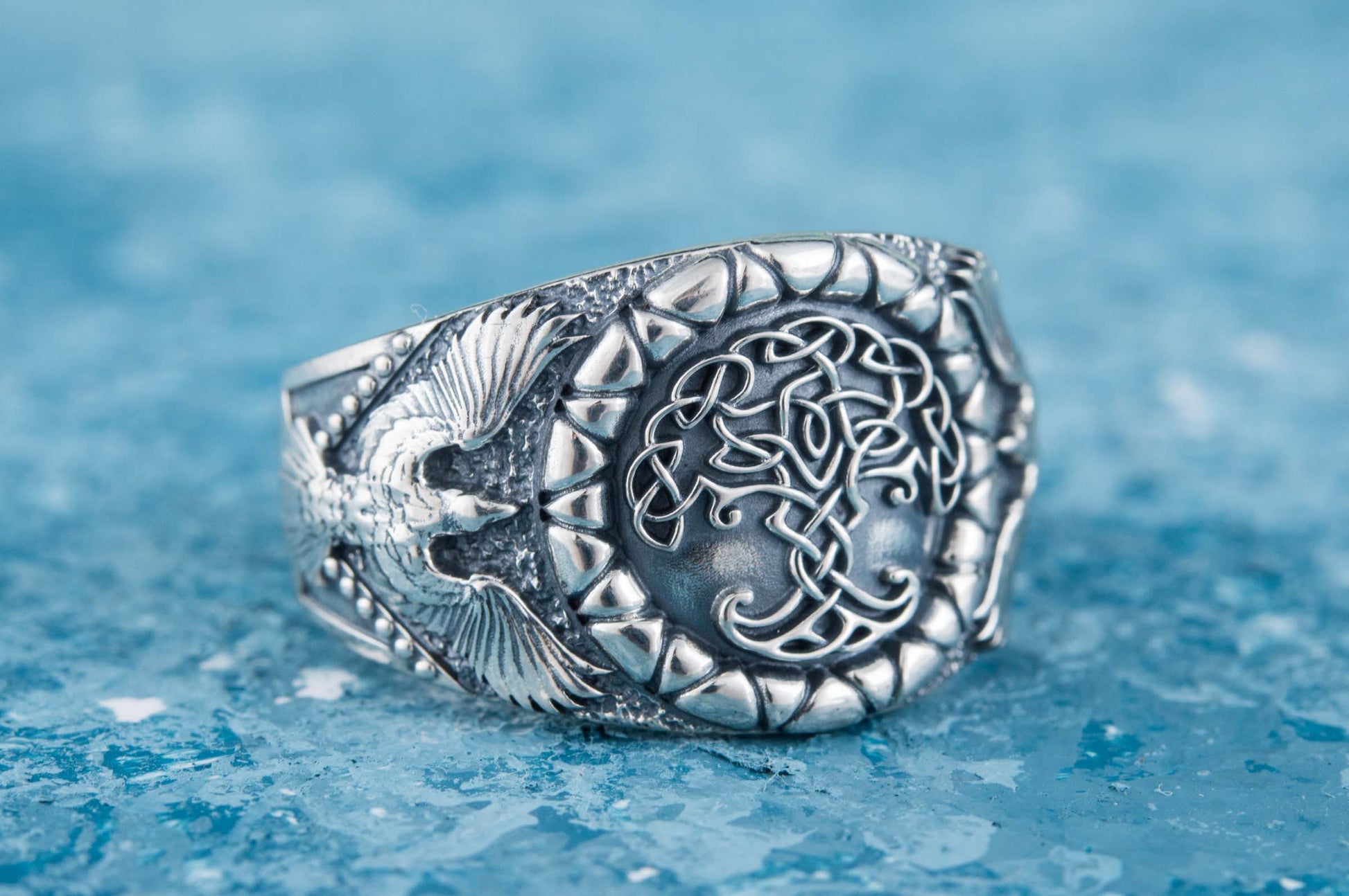 vkngjewelry Ring Handcrafted Yggdrasil Symbol Raven Sterling Silver Ring