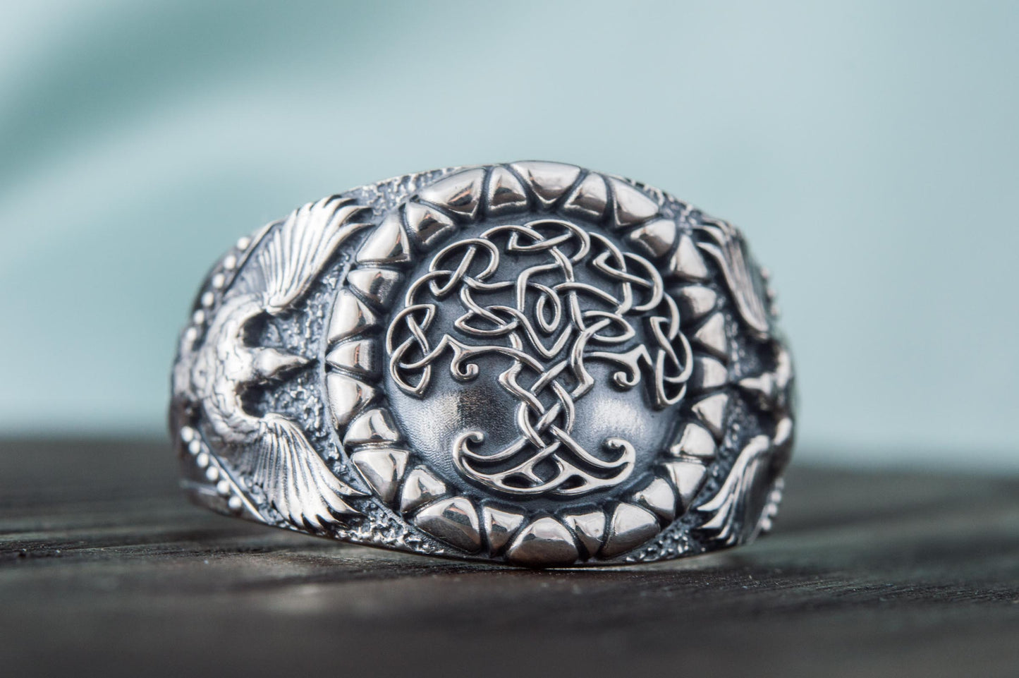 vkngjewelry Ring Handcrafted Yggdrasil Symbol Raven Sterling Silver Ring