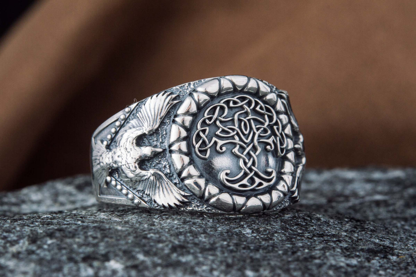 vkngjewelry Ring Handcrafted Yggdrasil Symbol Raven Sterling Silver Ring