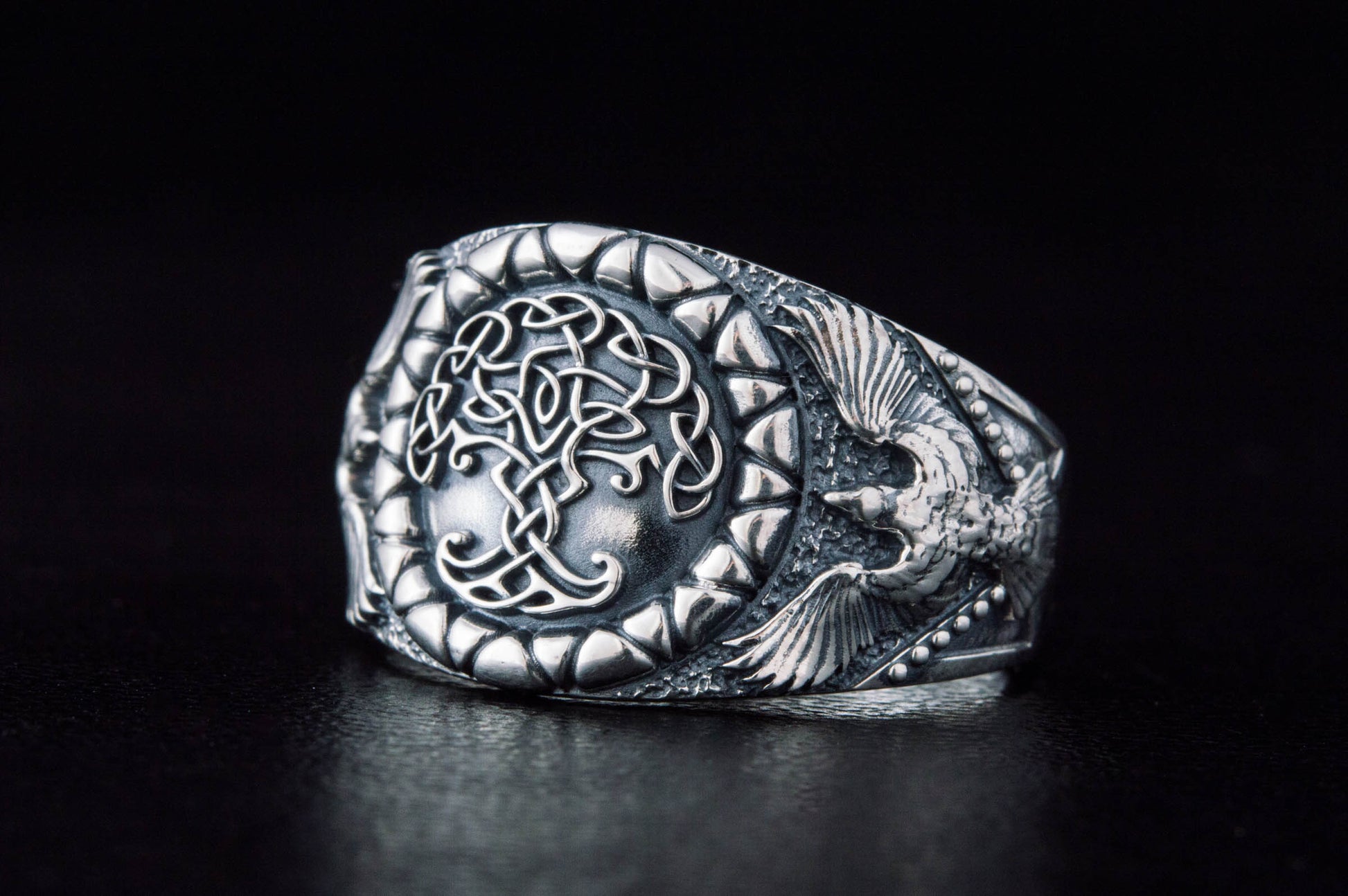 vkngjewelry Ring Handcrafted Yggdrasil Symbol Raven Sterling Silver Ring