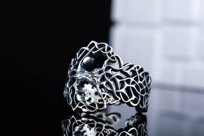 vkngjewelry Ring Handcrafted Yggdrasil with Ornament Sterling Silver Ring