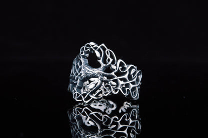 vkngjewelry Ring Handcrafted Yggdrasil with Ornament Sterling Silver Ring