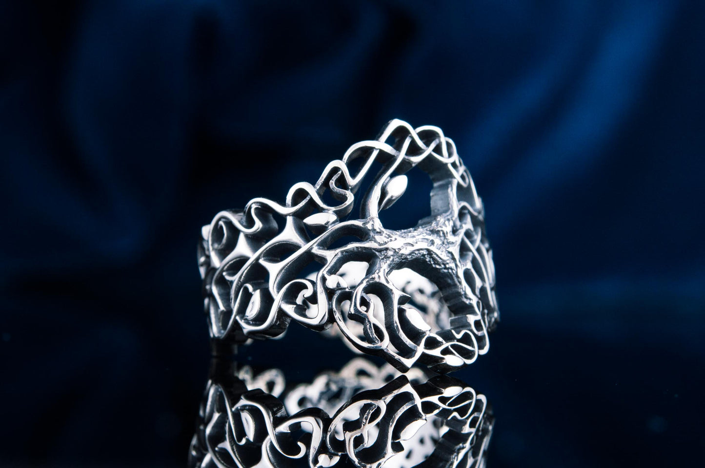 vkngjewelry Ring Handcrafted Yggdrasil with Ornament Sterling Silver Ring