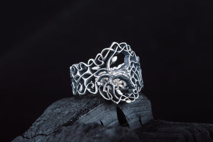 vkngjewelry Ring Handcrafted Yggdrasil with Ornament Sterling Silver Ring
