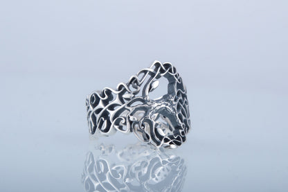 vkngjewelry Ring Handcrafted Yggdrasil with Ornament Sterling Silver Ring