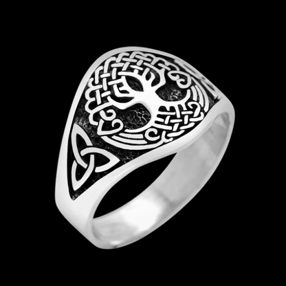 vkngjewelry Bagues Yggdrasil with Triquetra Pagan RING 925 STERLING SILVER