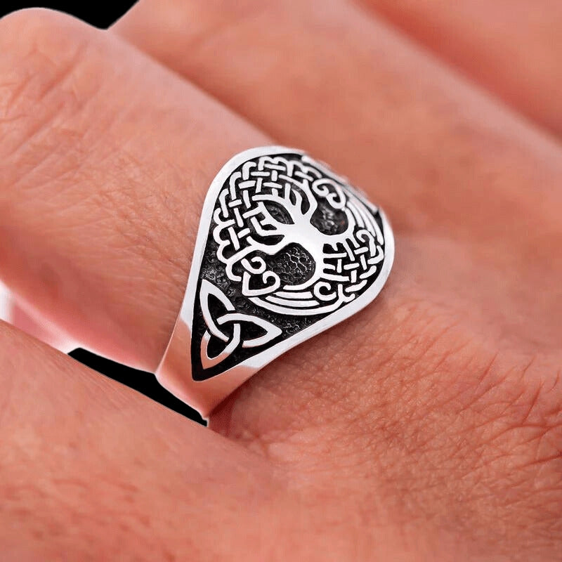 vkngjewelry Bagues Yggdrasil With Triquetra Pagan Ring 925 Sterling Silver