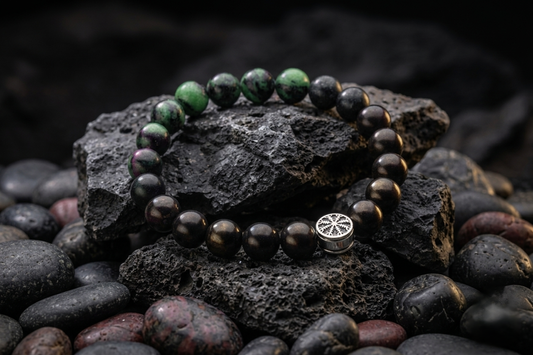 vkngjewelry Bracelet Zoisite and Shungite Viking Bracelet with Double-Sided Helm of Awe