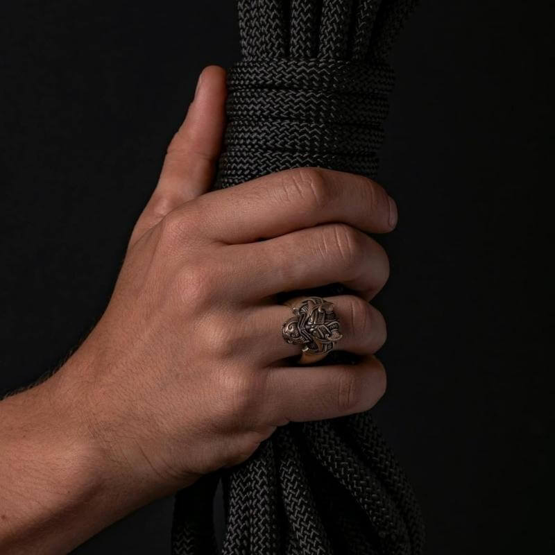 vkngjewelry Bagues Handcrafted Fenrir Wolf Bronze Ring