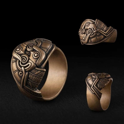vkngjewelry Bagues Handcrafted Odin's ravens Bronze Ring